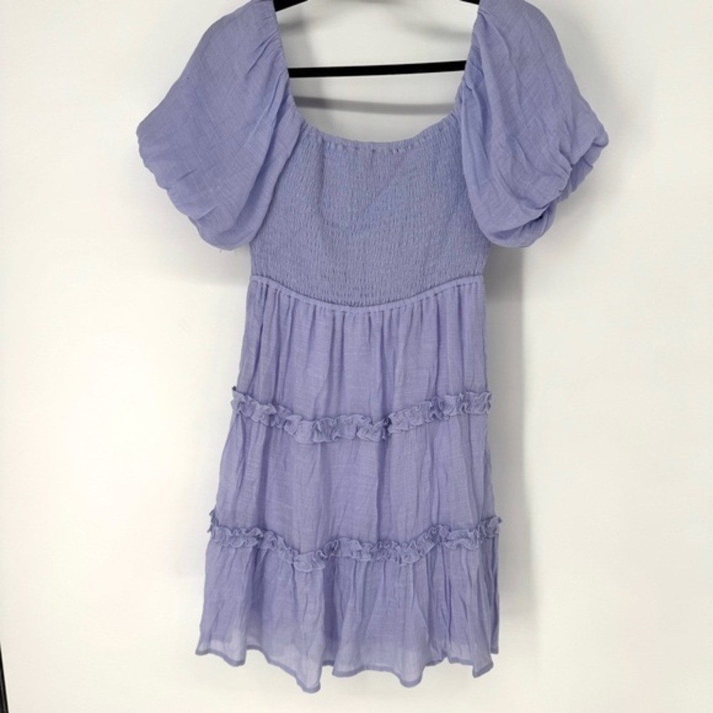 Just found whimsy Lavender Puff Sleeve Mini ruffle smock Dress small